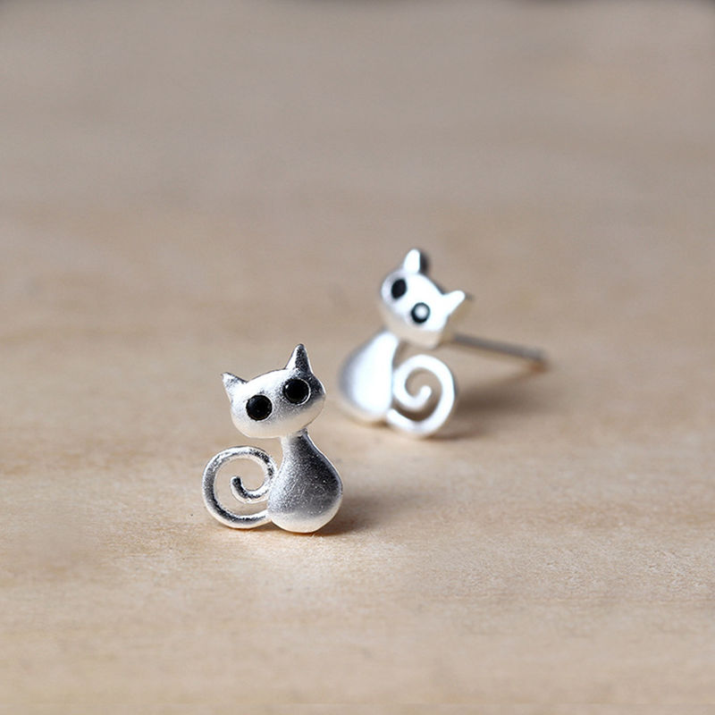 

925 sterling silver earrings cute cat kitten earrings prevent allergy personality stereo cat animal female