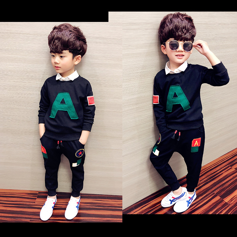 

Baby boy autumn suit 2020 new sweater autumn style boy handsome spring and autumn western style fake three-piece suit, Black