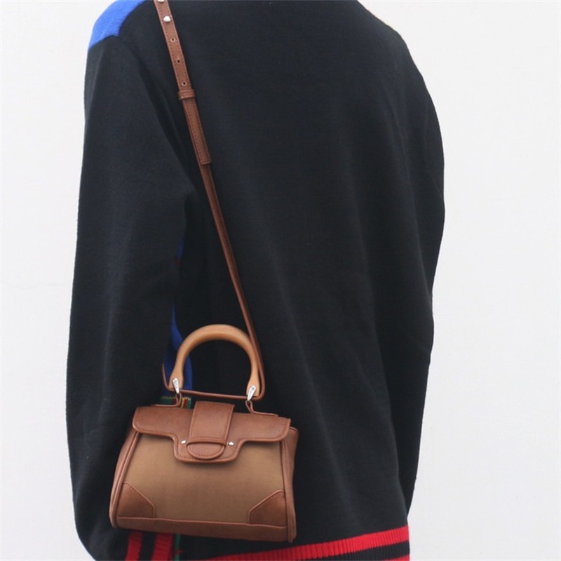 

Women's Non-Mainstream-Style Retro Wooden Handle Handbag tote bag clutches Leather PU Shoulder Bag Small Square, Brown