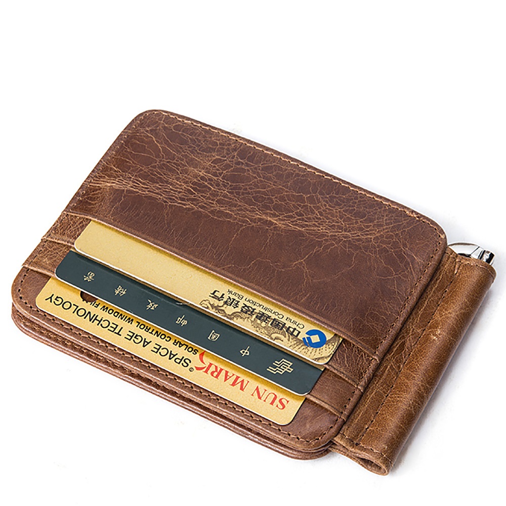 

MVA Men's Card Bag Genuine Leather Card Holders Vintage ID Card Holder Money Coin Pack Short Wallet, Deep brown