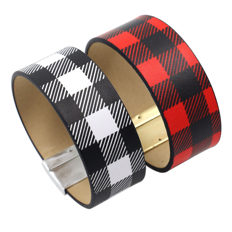 

Charm Bracelets B2304 ZWPON PU Leather Plaid Bangles For Women American Fashion Faux Cuff