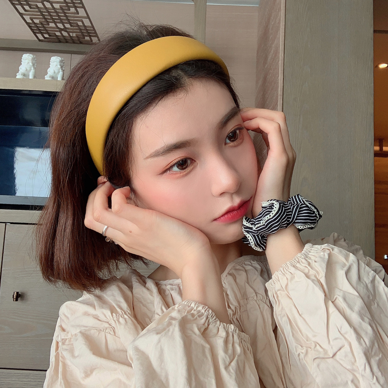 

Fashion Wide Hair Hoop Female Faux Leather Headbands Fine Hair Accessories Simple 4.2cm Width Sponge PU Leathers Women Hairbands