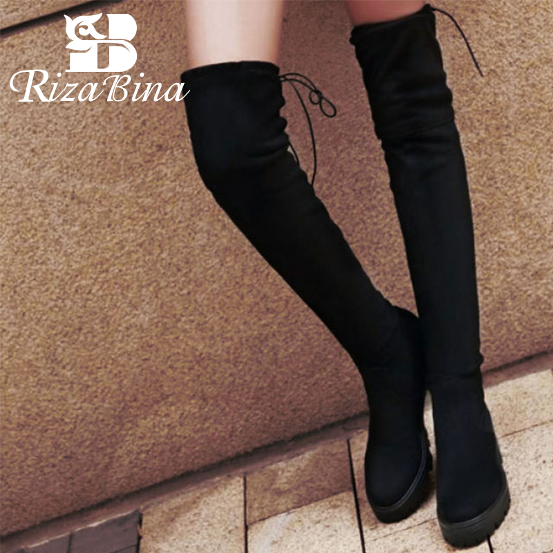 

RIZABINA Women Over The Knee Boots Slim Stretch Boots Autumn Winter Warm Long Solid Color Women Footwear Size 34-43, Black