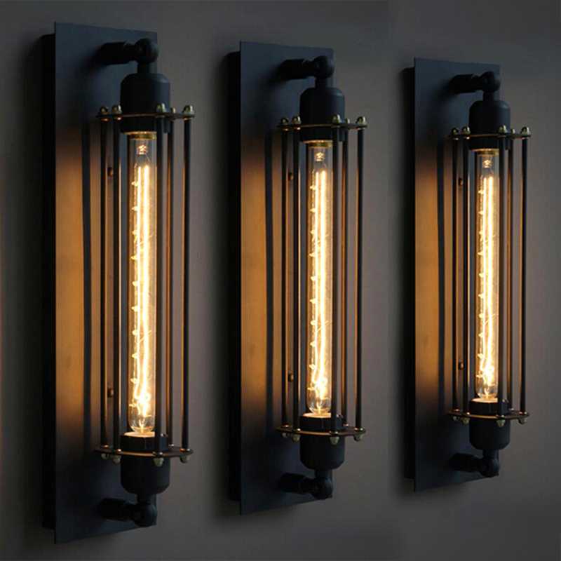 

Loft American Vintage Industrial Wrought Iron Wall Sconce LED Black Retro Bar Cafe Aisle Wall Lights