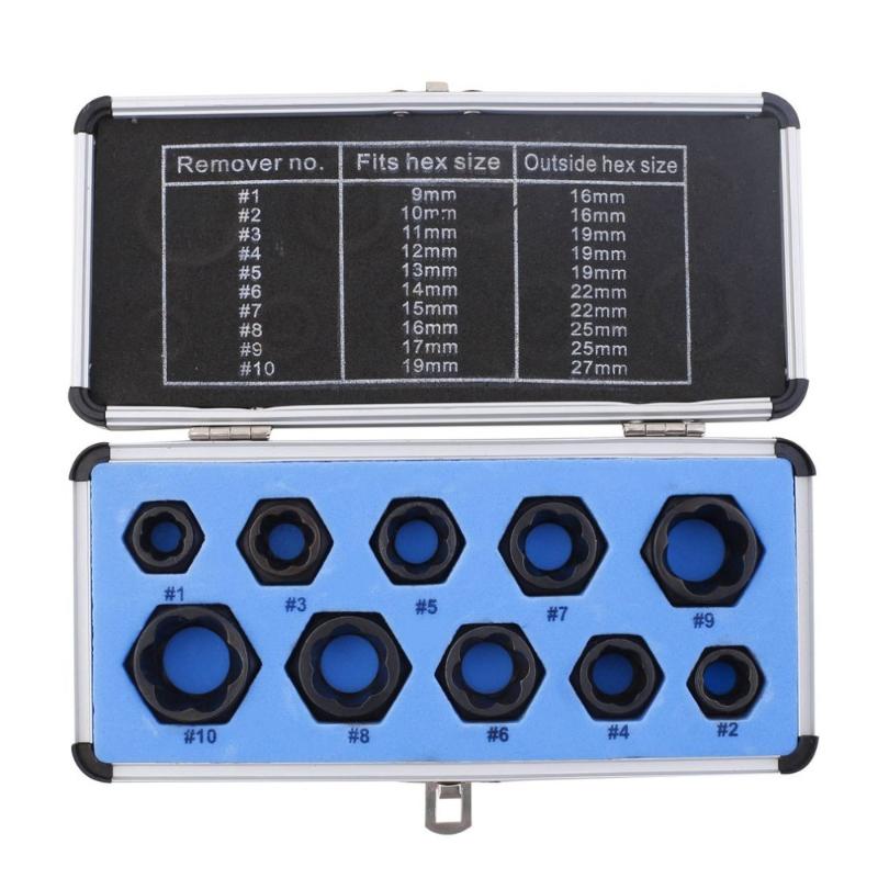 

Top Quality 10Pcs Damaged Bolt Nut Screw Remover Extractor Removal Set Nut Removal Socket Tool Threading Tools Low Tool Kit