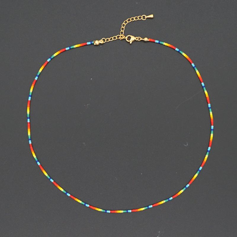 

Go2Boho Rainbow Choker Necklace For Women Jewelry Collares Miyuki Glass Beads Fashion Necklaces Boho Femme Stainless Steel Chain