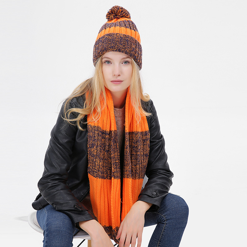 

Winter Hats for Women Skullies Pompom Hat Scarf 2PCS Beanie Caps for Women Hats Female HSW006, Black