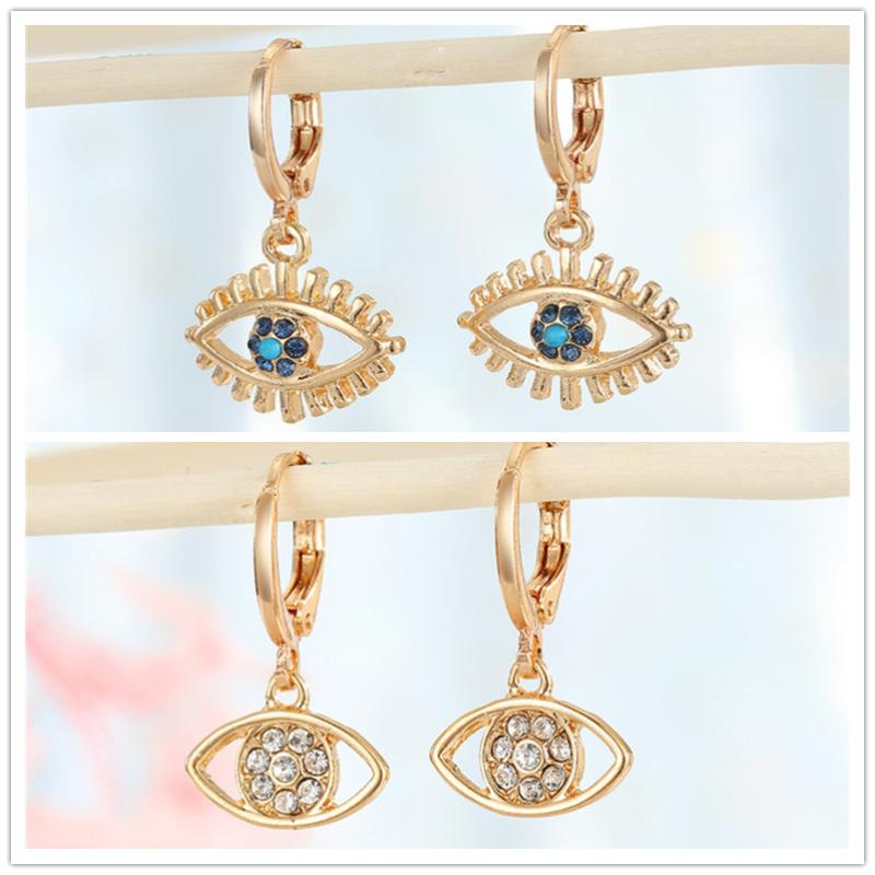 

1pair Boho Vintage Turkish Evil Eye Gold Women Earrings With Shiny Rhinestone Simple Face Drop Dangle Earring Lucky Cute Jewelry