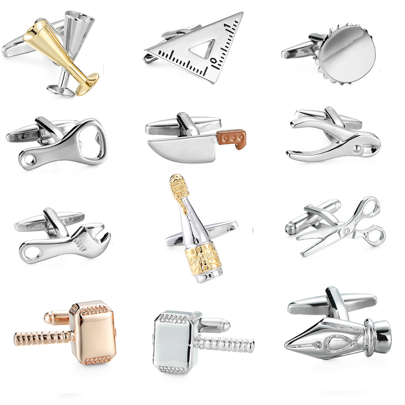 

High quality men's shirt cuff button brand new fashion brand / hammer / spanner bottle kitchen knife scissors Cuff Links