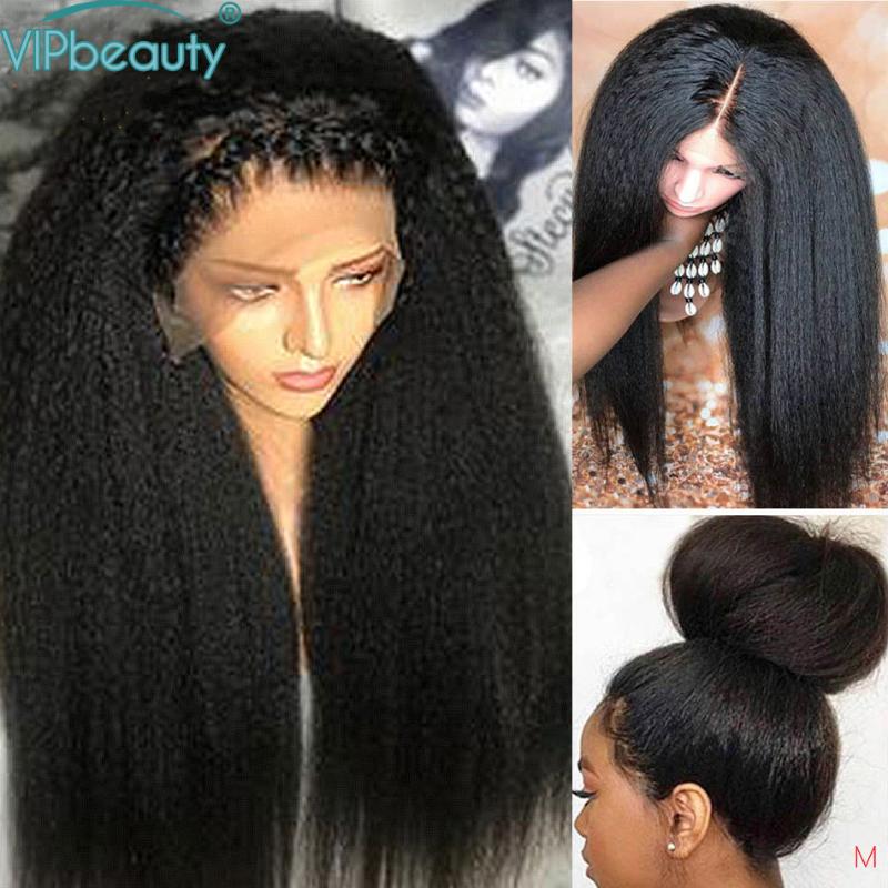 

VIPbeauty Kinky Straight Wigs 13x4 Lace Front Human Hair Wigs For Black Women 150% Density Remy Italian Yaki Human Hair, As pic