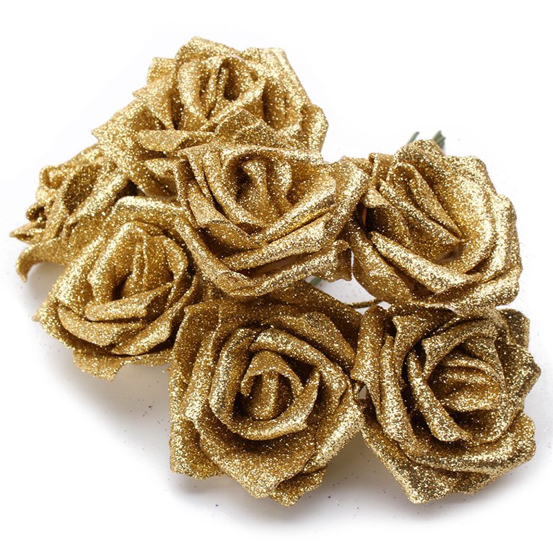 

7Pcs Foam Glitter Artificial Rose Decor, Gold