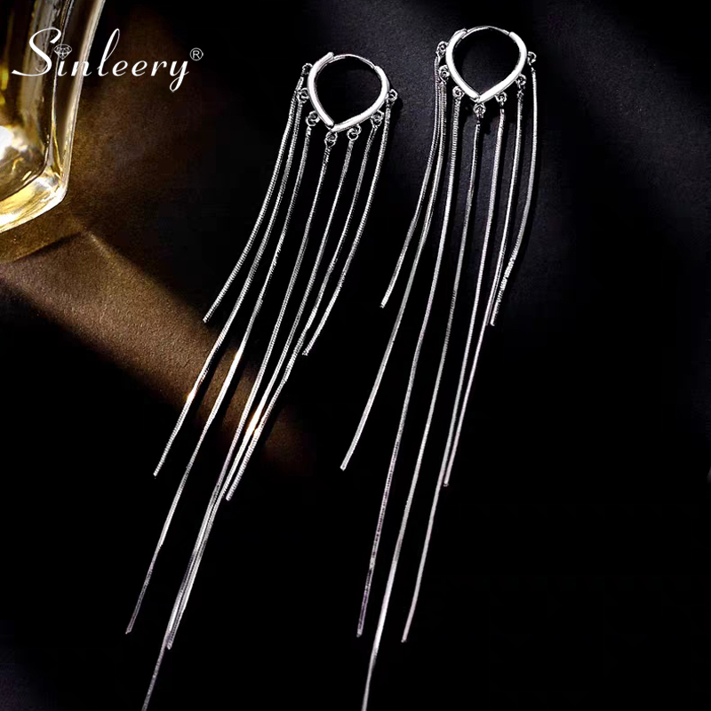 

SINLEERY 2020 New Arrivals Metal Tassel Drop Earrings For Women Temperament Long Bridal Earrings Gifts Brincos Bijoux ES856 SSP