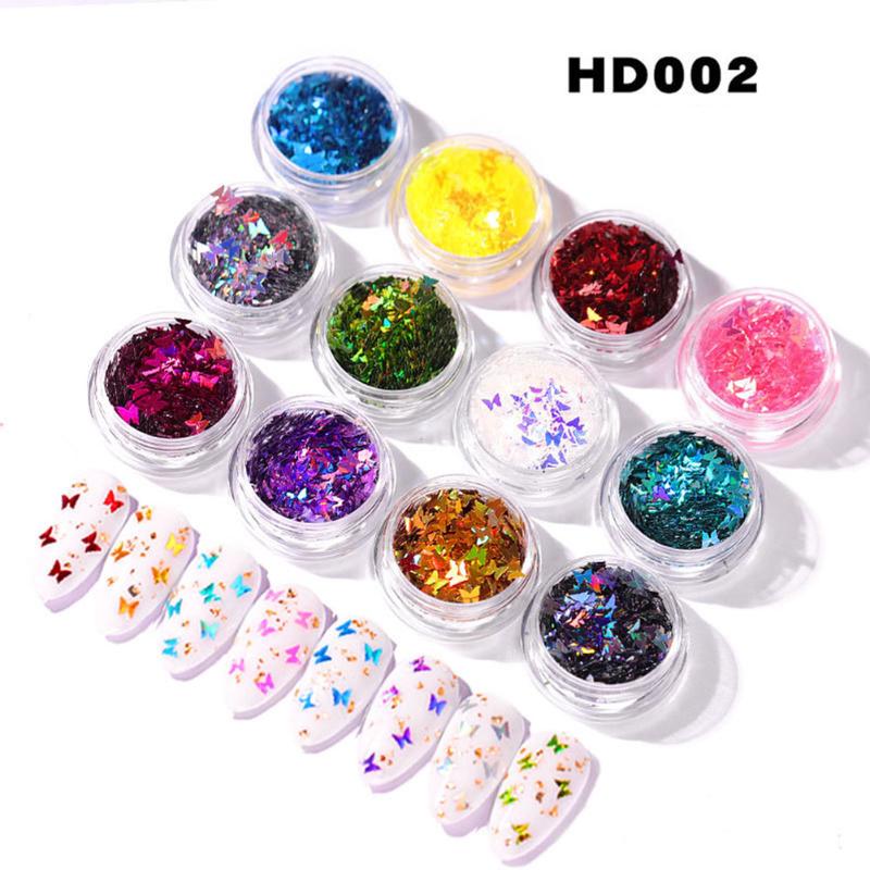 

12pcs/set Tips Gift Thin Colorful Glitter Art Decoration DIY Fashion Manicure Star Butterfly Shiny Easy Apply Nail Sequins Charm