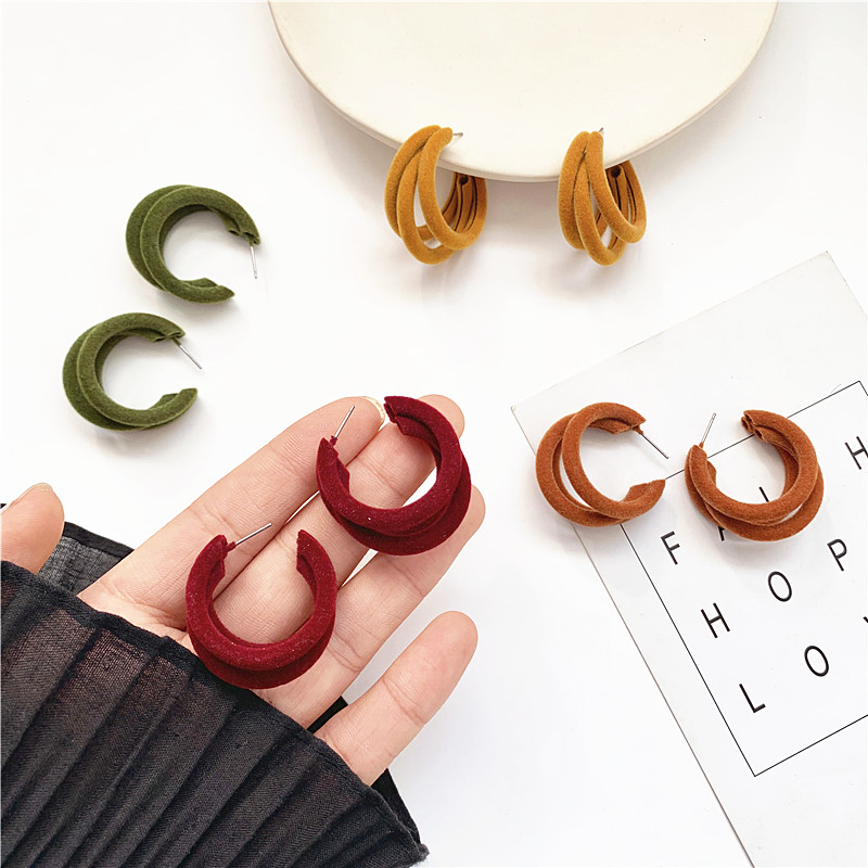 

Korean new winter velvet circle geometry earrings joker plush earring female temperament Women earrings girl party jewellery
