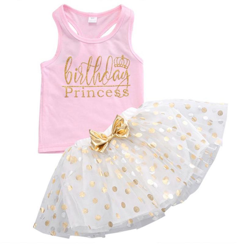 

Kid 0-6T Summer Birthday Party For Baby Girl Outfits Vest+Short Skirt Baby Clothing, White