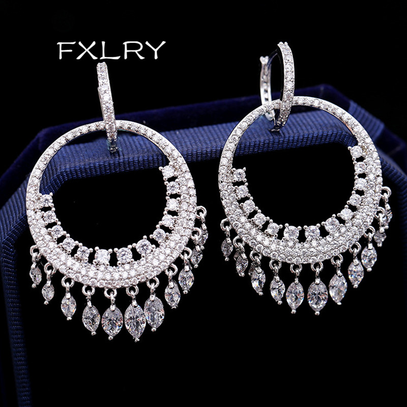 

FXLRY High Quality Noble White Color Round Drop Green Cubic Zirconia Crystal Women Jewelry Earrings