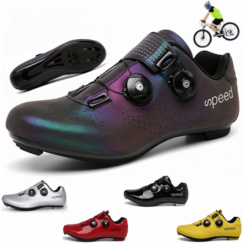 

Double Buckles Cycling Shoes MTB Road Bike Shoes Breathable Luminous Self-Locking Bicycle Professional Cycling Sports, Black road 2002