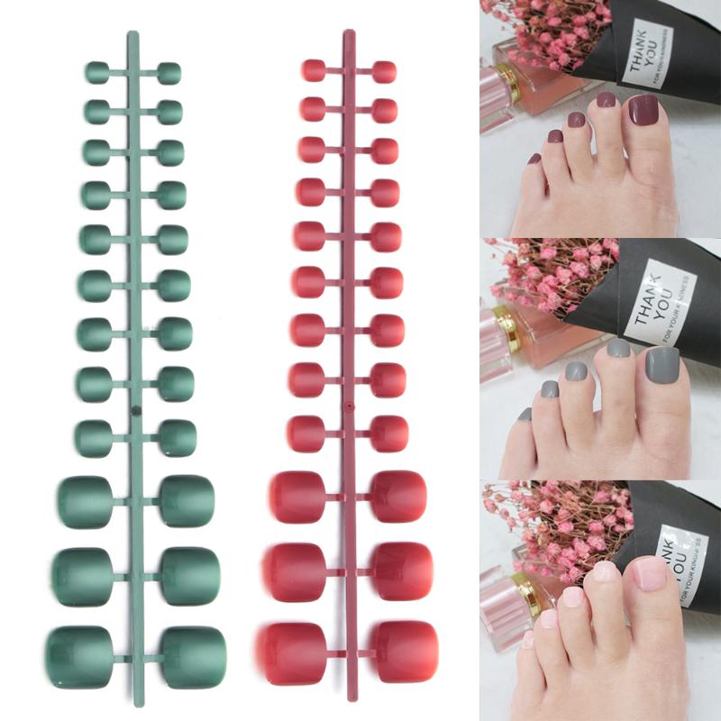 

24pcs Fashion Design Cute Toes Latest French Style Candy Colorful Fake Toe 33 Optional Scrub False Toe Nail Tips Extension Tools, 19