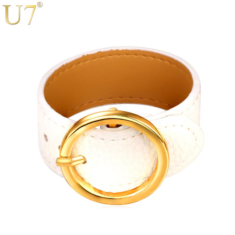 

U7 High Quality PU Leather Bracelets Bangles Big White/Black/Red/Brown Hot Men/Women Fashion Jewelry 2020 New Design H1011