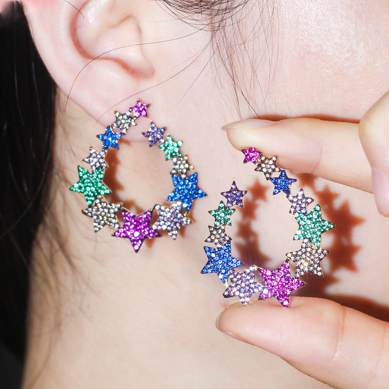 

Dangle & Chandelier CWWZircons Chic Full Cubic Zirconia Pave Multi Colored Rainbow CZ Big Star Earrings For Ladies Bohemian Inspired Jewelry