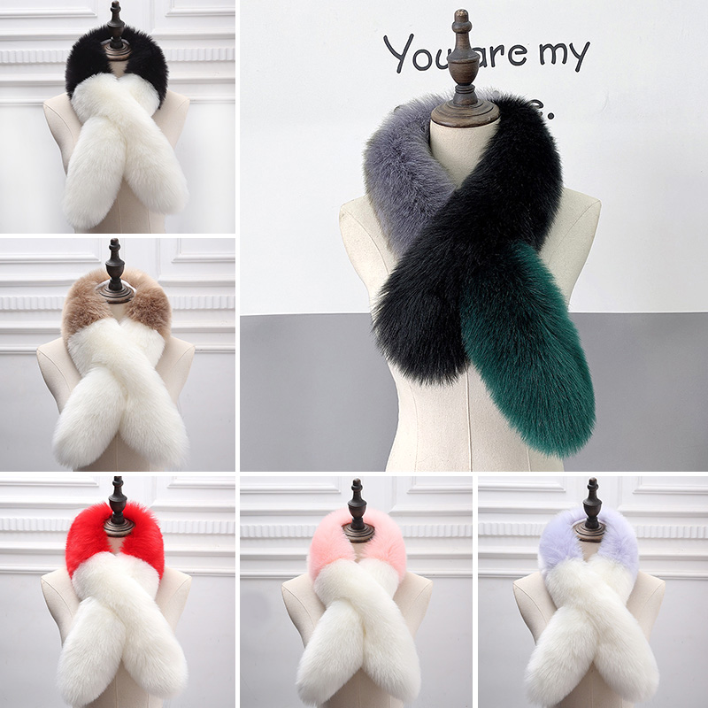 

Scarves Long Faux Fur Neck Collar Scarf Women Winter Thick Fashion Soft Warm Fake Shawl Imitation Wraps Female 100cm