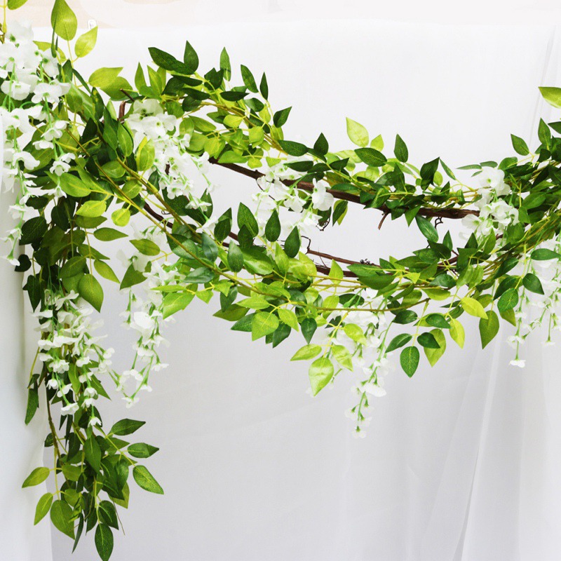

Wisteria Artificial String Hanging Flowers 2M Vine Garland Wedding Arch Decoration Fake Plants Foliage Rattan Ivy Wall Decor H