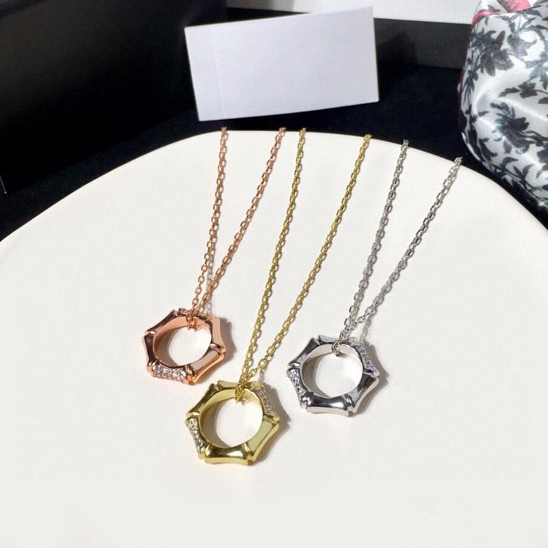 

Fashion Luxury Geometry Bamboo Pendant Necklace For Women Rose Gold Silver Color Chain Designer Jewelry High Quality Mix Style