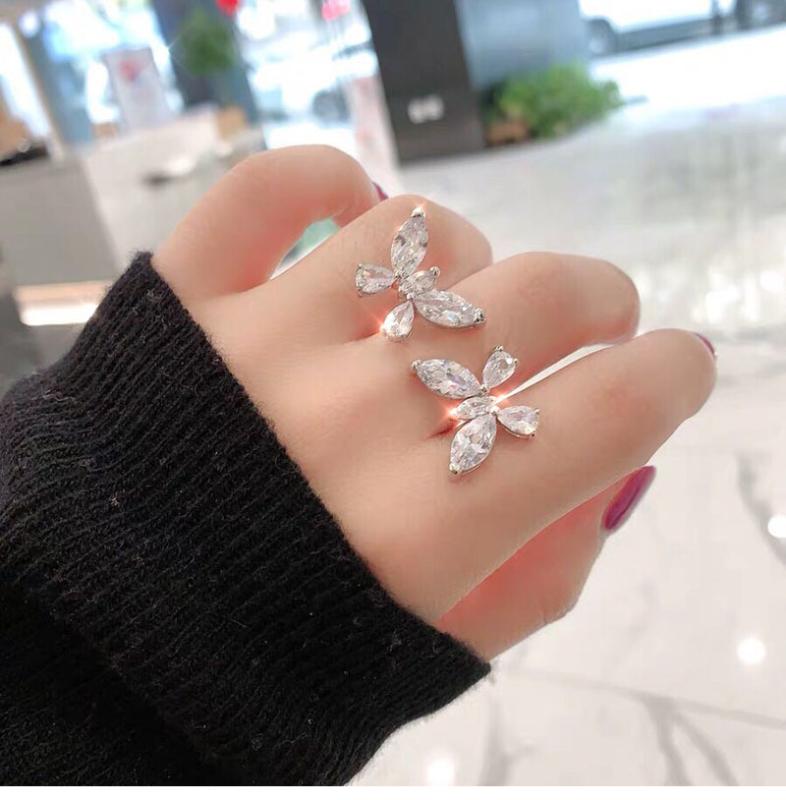 

2020 Korea New Design Fashion Jewelry Luxury Open Butterfly Zircon Ring Elegant Women Prom Party Ring