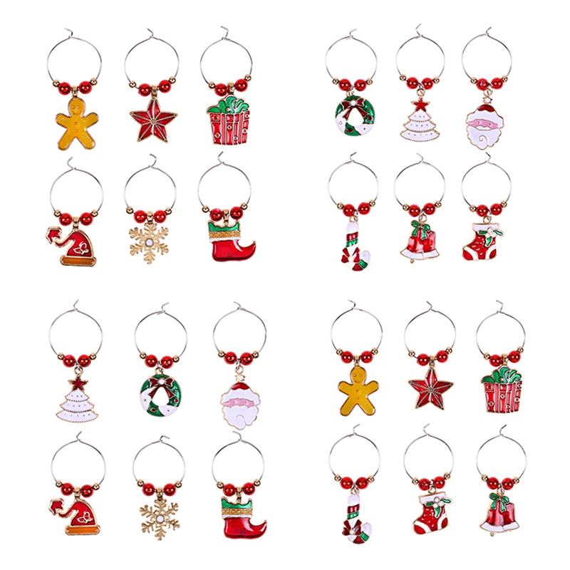 

1Set Christmas Wine Glass Decoration Charms Party New Year Cup Ring Table Decorations Xmas Pendants Metal Ring Decor