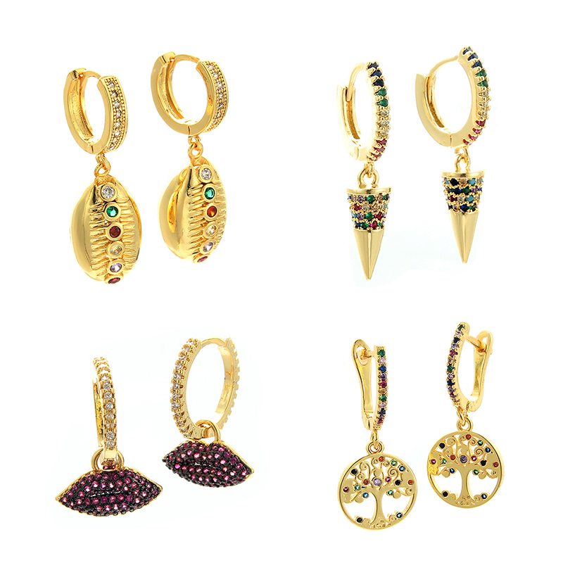 

Gold Color Rainbow Crystal Stud Earring Tree Pendant Earrings For Women Gold Cross Drop Earrings Fashion Jewelry