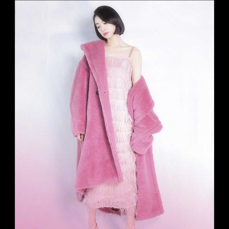 

2020 Winter new imitation Fur coat thickened warm long lamb wool coat female Teddy bear, Pink