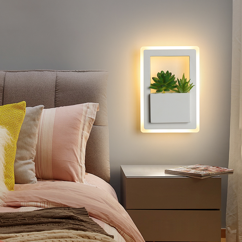 

Rectangle 220x150mm 11W Modern led bedside wall lamp white color with plant led wall lights for bedroom living room sconce