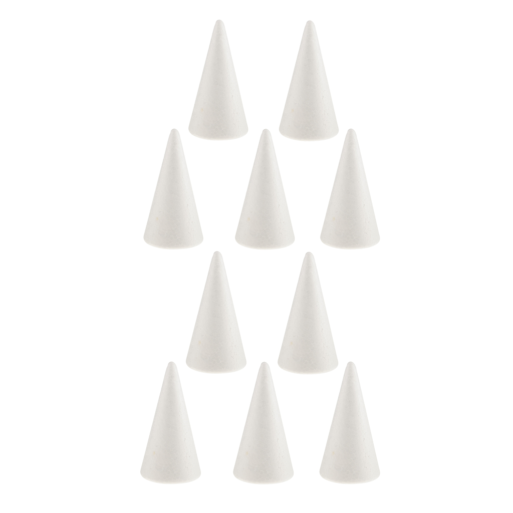 

10 Pieces White Creative Styrofoam Foam Ornament Cone Shape DIY Craft Party Decoration