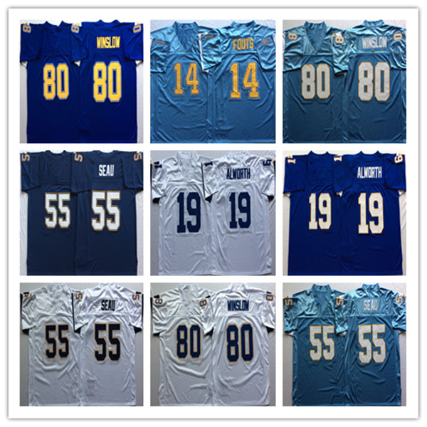 

Mens Vintage MN Jersey Football Junior Seau Dan Fouts Lance Alworth Kellen Winslow Stitched Shirt Blue White Size S-3XL, As pic