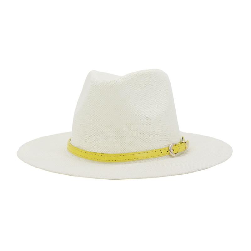 

005 Women's Hat Summer Wide Brim Straw Hats Big Sun Hats UV Protection Panama floppy Beach Ladies bow hat chapeau femmel, White