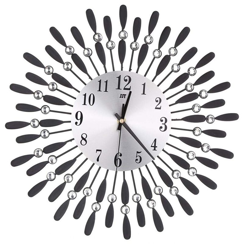 

15 inch 3D Large Wall Clock Shiny Rhinestone Sun Style Modern Living Room Decor (Black