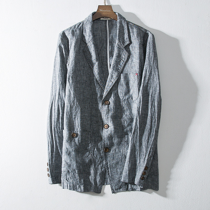 

Japanese-style Solid Color Flax Suit Men's 2020 Autumn Casual Coat Men's Large Size Loose Linen Men Suit, Gray