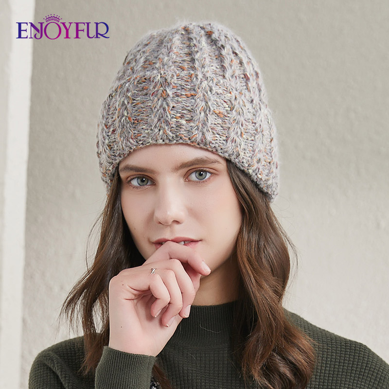 

ENJOYFUR winter knitted hats for women warm cuffed fashion girl bonnets elegant colored cassual new brand female gorros beanies, 07