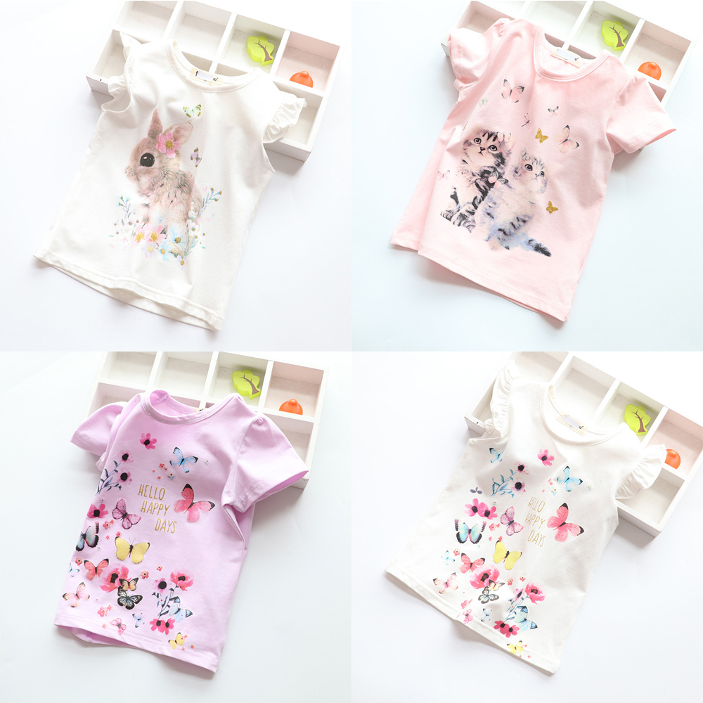 

New Cotton Kids T-Shirt Children Summer Short Sleeve T-Shirts for Girls Clothes Cat Rabit Butterfly Baby T Shirt Toddler Tops, Dz00052