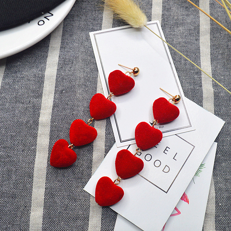 

Korean Love Heart Pendant Long Tassel Earrings Red Peach Heart Hairball Dangle Earrings for Women Girls Fashion Jewelry Gift