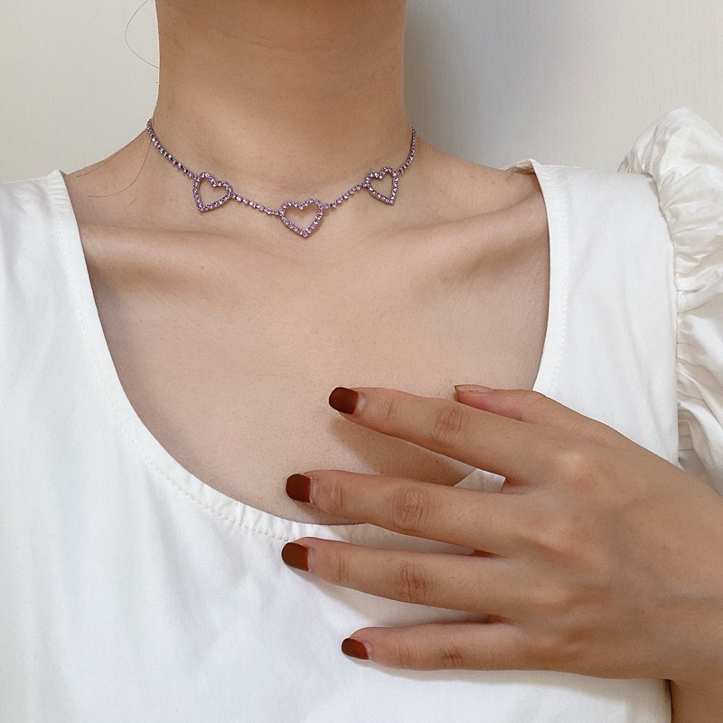 

2020 Kpop Shiny Love Heart Pendant Rhinestones Clavicle Chain Choker Necklace For Women Egirl Aesthetic Accessories Jewellery