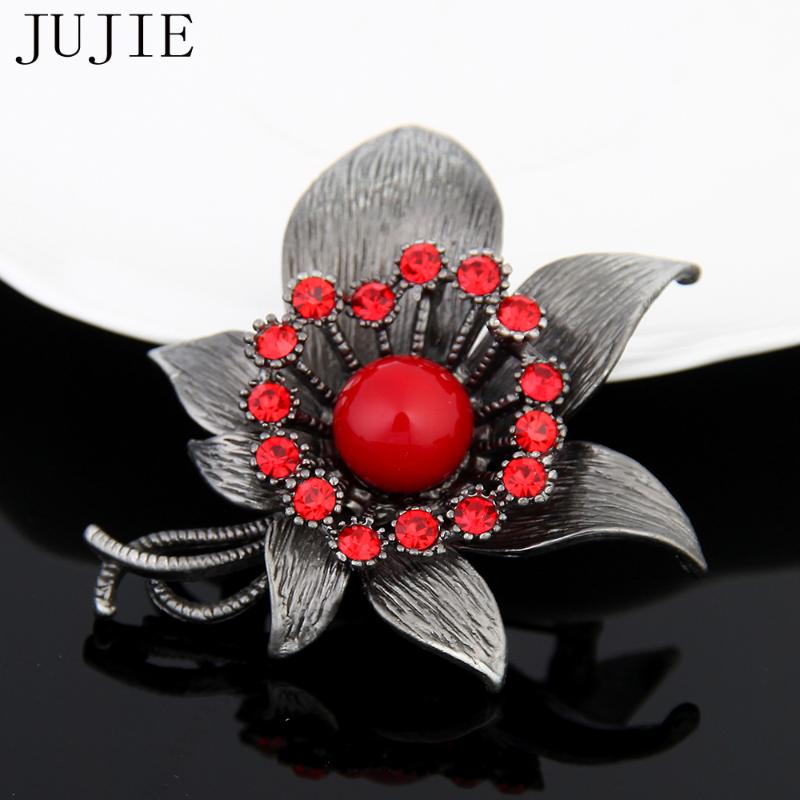 

JUJIE Vintage Flower Brooches Exquisite Crystal Unique Plant Brooch Jewelry Dropshipping