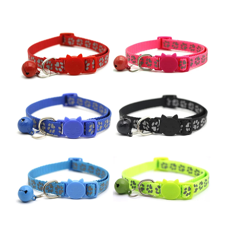 

Color buckle luminous cat bell collar adjustable lovely collar footprint pattern suit of dog and medium pet kitten and puppy use