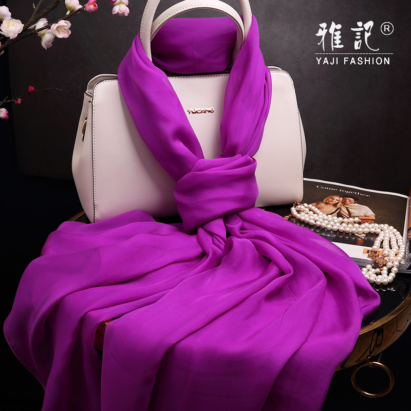 

100% Pure Silk Scarf for Women Purple Natural Silk Scarves Long Real Echarpe Ladies Printed scarf Foulard Femme