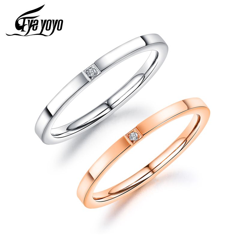 

EyeYoYo Cubic Zirconia Mini Wedding Ring S Rose Gold 316L Steel Women Accessories Jewelry Rings