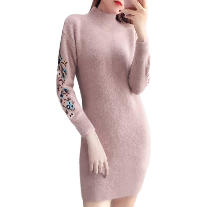 

2-piece Dress Women Autumn And Winter Pure Color Embroidery Slim Wrap Hip Casual Elegant Sexy Fashion Hot Selling Free Shipping, White