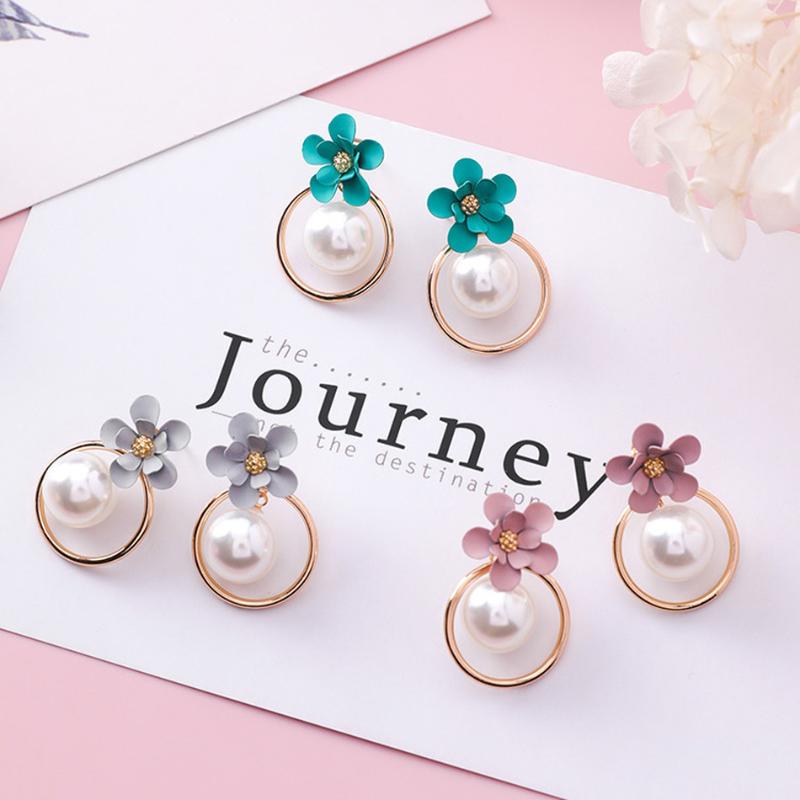 

Korea Girl Simple Cute Heart Flowers Earrings Imitation Pearl Geometry for Women Fashion Jewelry Accessories Wholesale