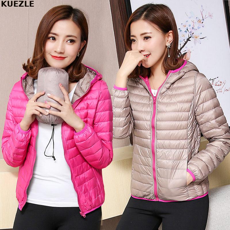 

Casaco Women parka Jackets Ultra Light Down Jacket Women 2020 New Autumn Winter Coat Jackets For femme Two Side female, Red-navy blue stand