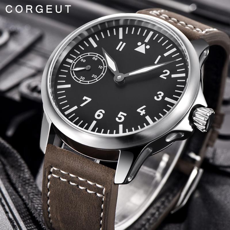 

Wristwatches 45mm Corgeut Hand Winding Mechanical Watch 17 Jewels Seagull 6497 Watches Luminous Men, Steel case