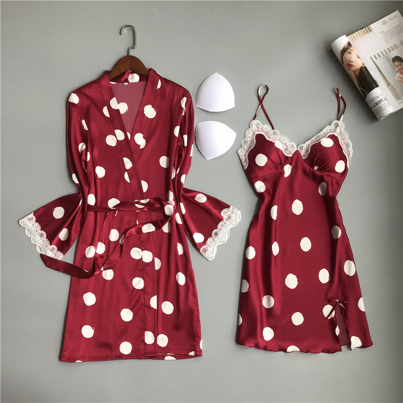 

MECHCITIZ new women nightdress + bathrobe 2 pieces silk robe & gown sets mini sleepwear dress 2020 summer lace nightwear sets, Blue